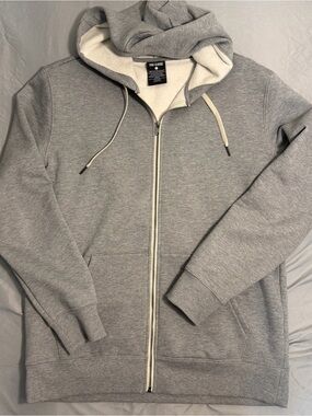 True Classic Zip-Up Hooded Sweatshirt - Light Gray, Like New, Men’s Large